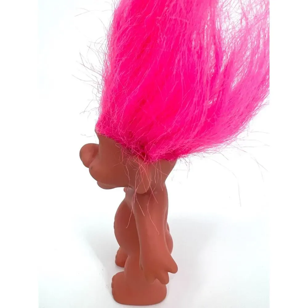 Vintage Lucky Troll Doll Red & Green Eye White Star Belly Stamp Wish Pink Hair